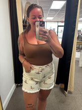 Load image into Gallery viewer, Beige Wild Duck Mallard High Waist Frayed Denim Shorts
